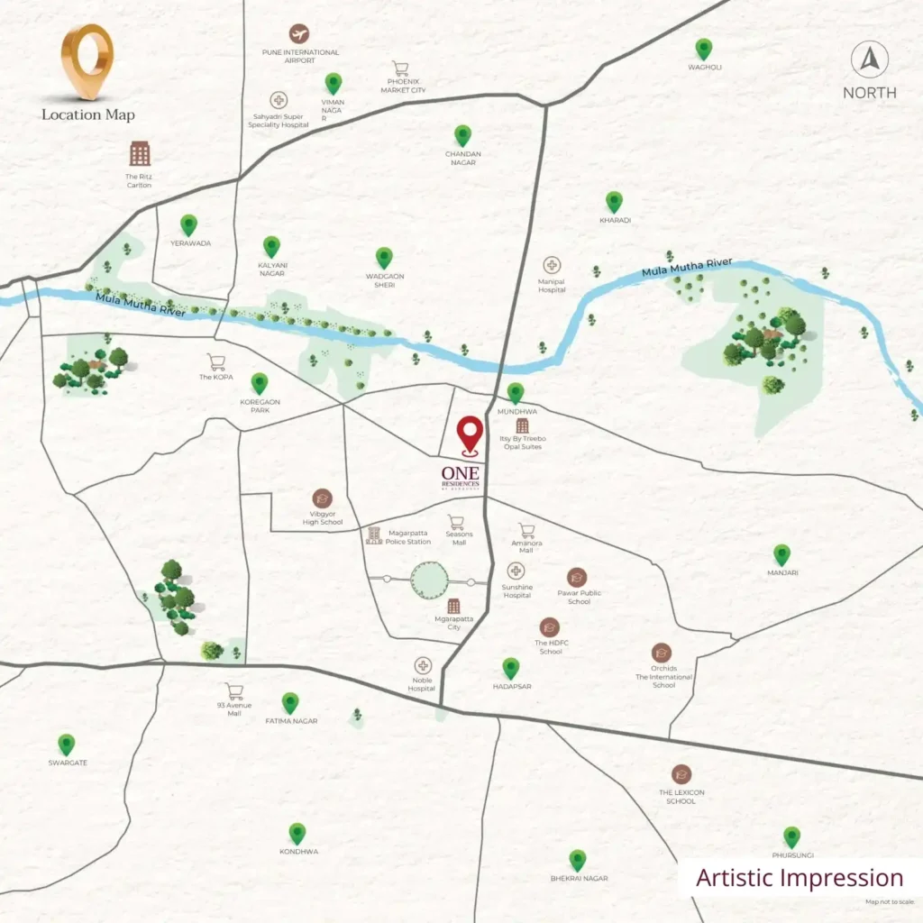 Location Map of Mantra One Residences Burgundy Magarpatta Pune
